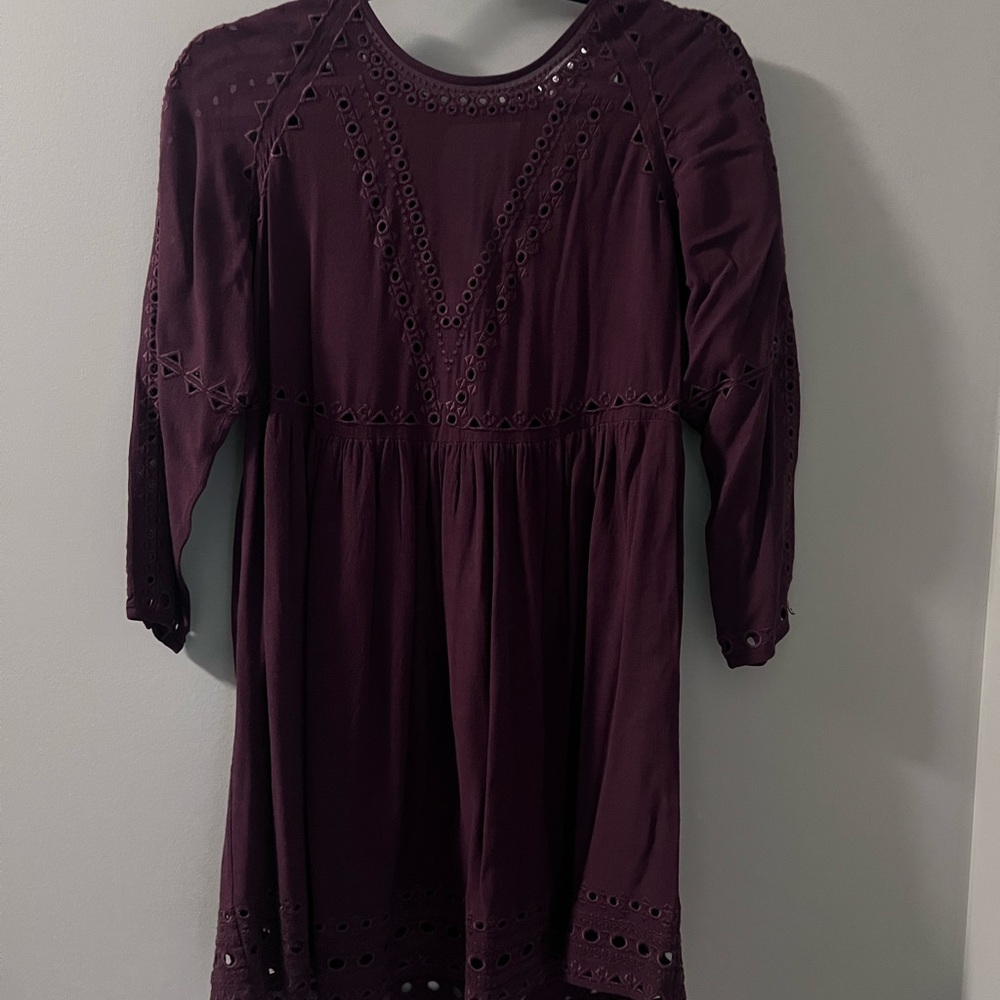 Wilfred Plum Eyelet-Trim Mini Dress